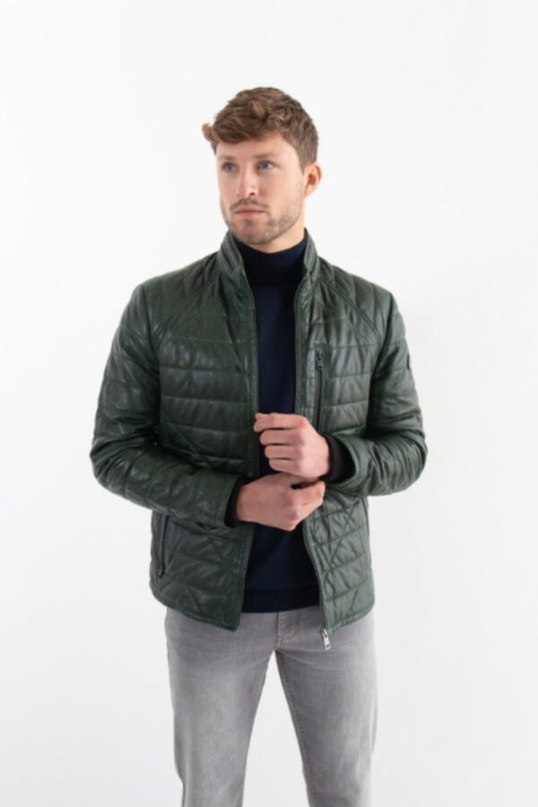Croton-AW Leather Puffer Jacket Bottle Green
